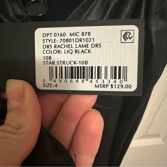 NWT Gianni Bini Star Struck Liquid Black Mini Dress Babydoll Size 4 Long Sleeves - Picture 11 of 11